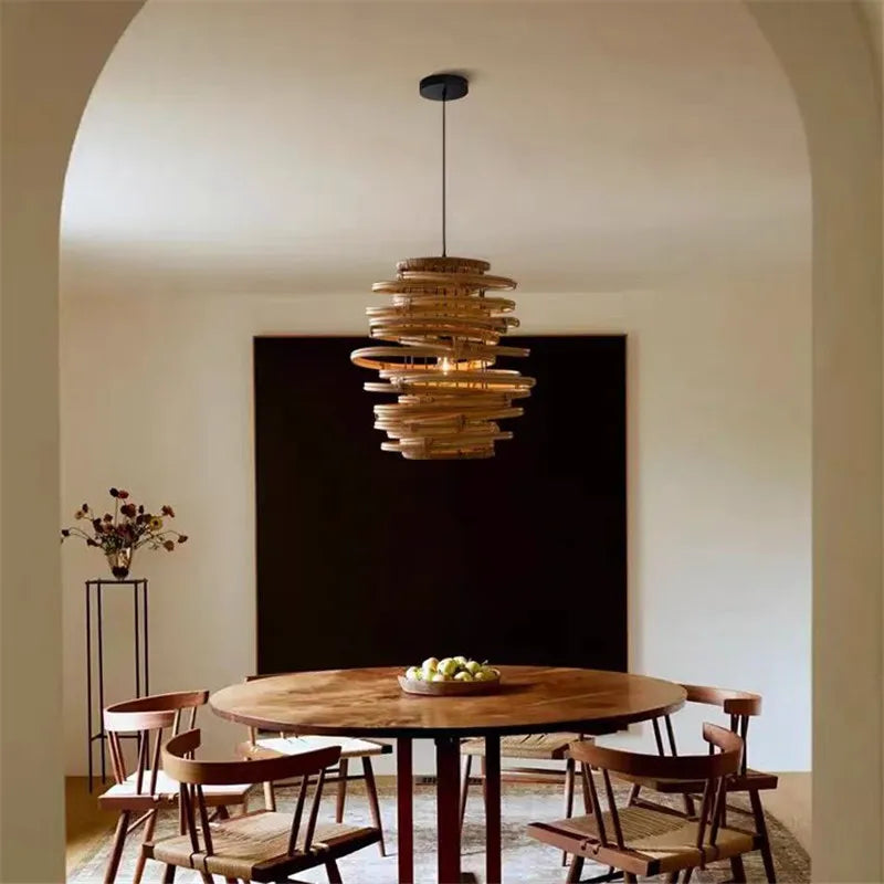 Bamboo Birdnest Pendant Light for Dining Room, Handmade Wicker Lamp for Kitchen Bar & Living Room