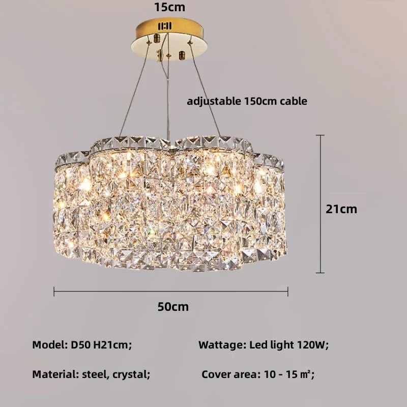 Luxury Crystal Pendant Lights Dimmable LED Foyer Chandelier