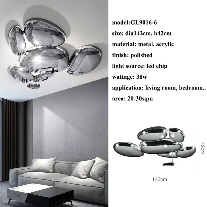 Chrome Art Ceiling Lamp for Modern Living Room, Bedroom Chandelier Lighting, Luxury Fixtures