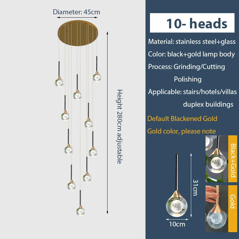 Gold Crystal Raindrop Chandelier for Staircase Foyer