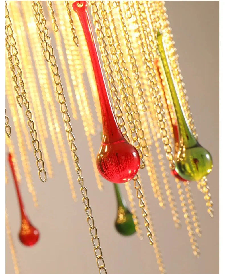 Water Drop Tassel Chandeliers: Luxe Circular LED Lustre Fixture for Home Decor