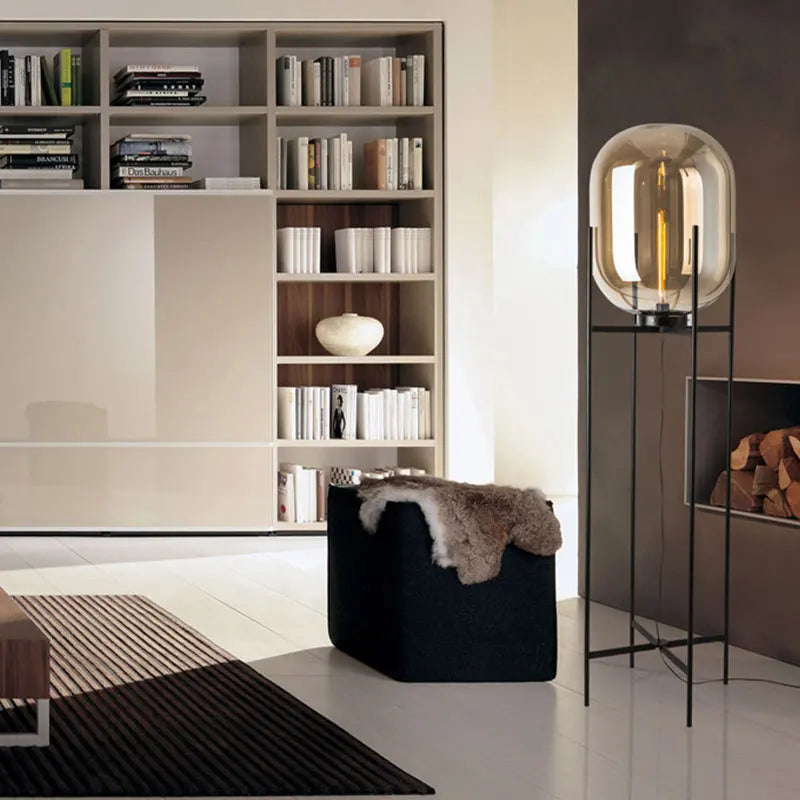 LED Glass Floor Lamp Retro Melon Floor Lights - Modern Minimalist Design