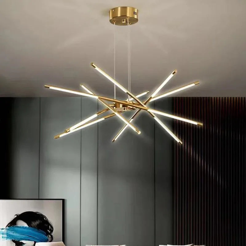Modern LED Linear Chandelier: Creative Design Ceiling Lamp with Remote for Home Decor