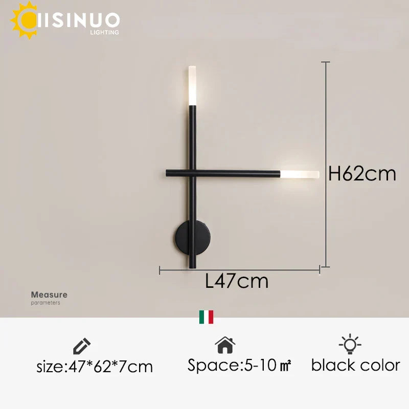 Nordic Black LED Wall Lamp: Multi Arms Bedside & Living Room Indoor Lighting