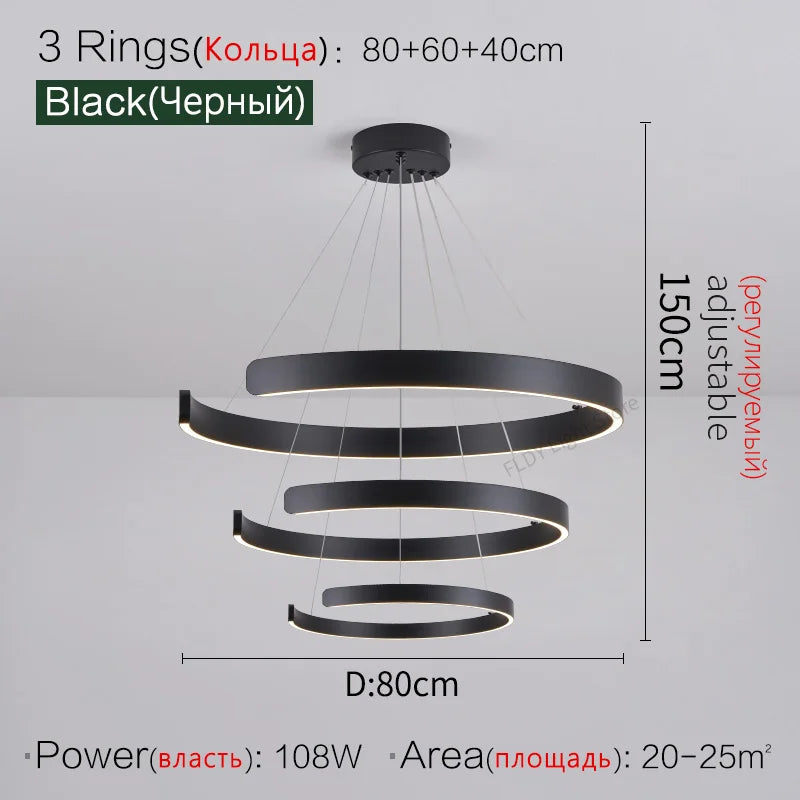 Round Ring LED Chandelier for Dining Room Bedroom Living Room Modern Nordic Decor