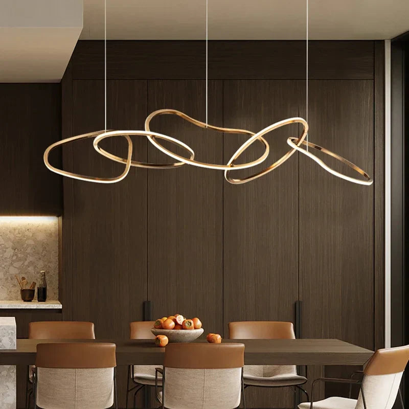 Rose Gold LED Chandeliers - Modern Circle Rings Hanging Lights Fixtures