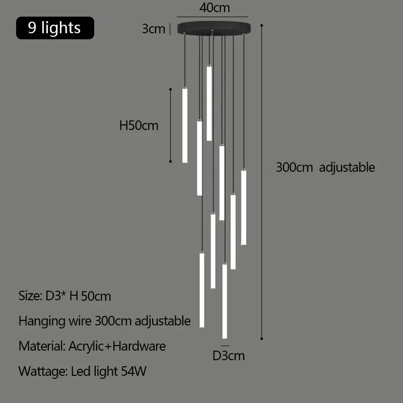 Modern Minimalist Stair Pendant Strip Lamp for Luxury Living Spaces.