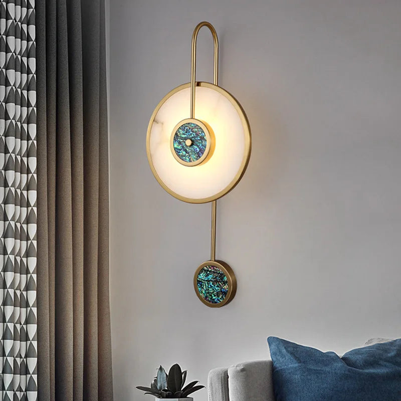 Retro Marble Round Wall Lamp: Minimalist LED Indoor Lighting for Living Room, Bedroom, Study