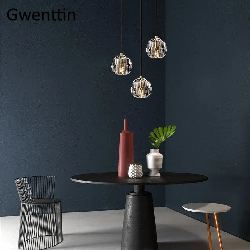 K9 Crystal Pendant Lights: Modern Nordic Gold Hanging Lamp for Living Room, Kitchen Home Decor.