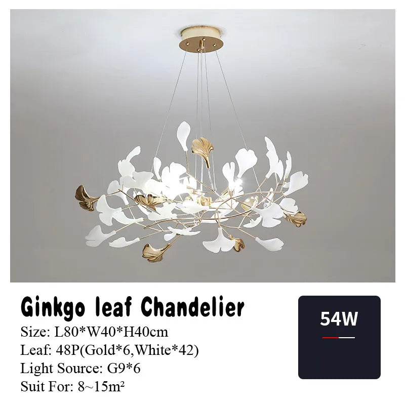 Gold Branches Chandelier with Porcelain Leaves Pendant Light - Luxury Living room Decor