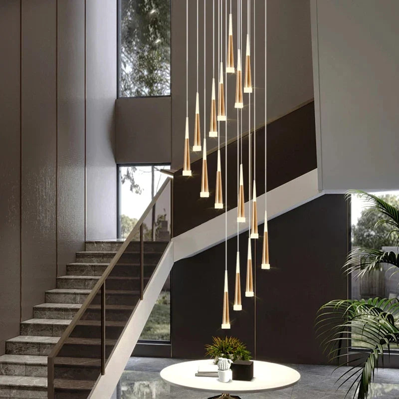 Black Stair Chandelier: Modern Duplex Living Room Dining Room LED Ceiling Light