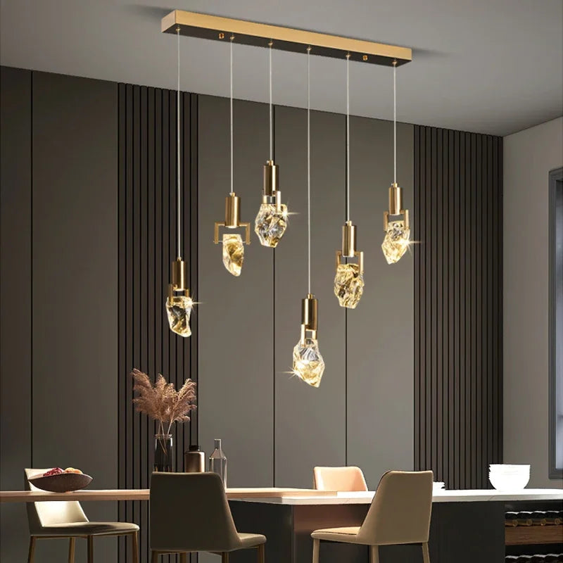 Modern Diamond Crystal Chandelier LED Hanging Light Gold Decor