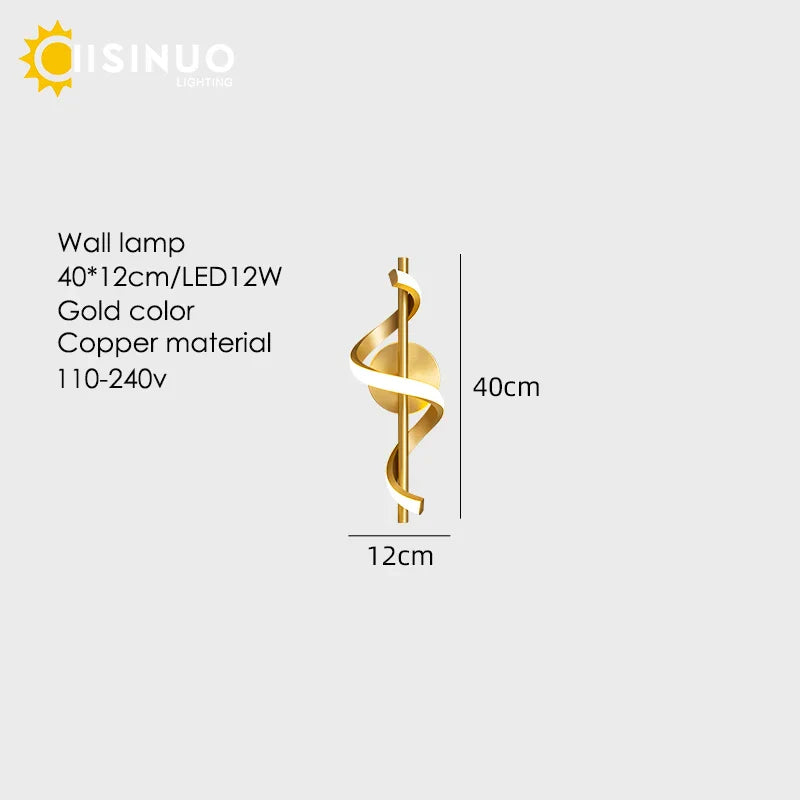 Gold Copper LED Wall Sconce for Bedroom Living Room Hallway