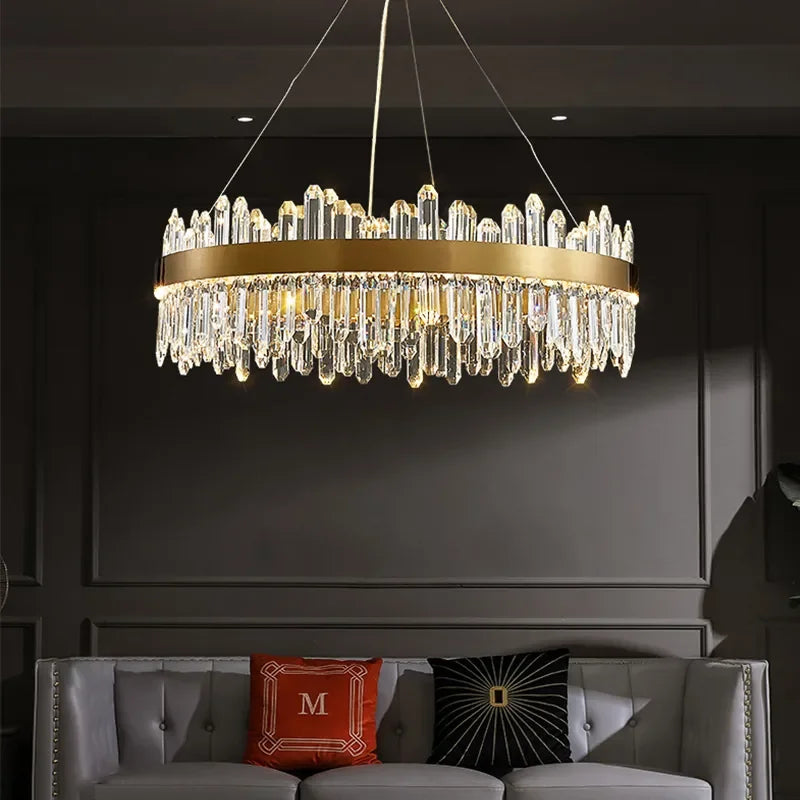 Smoke Grey Crystal LED Chandelier for Home Decor in Living Dining Bedroom