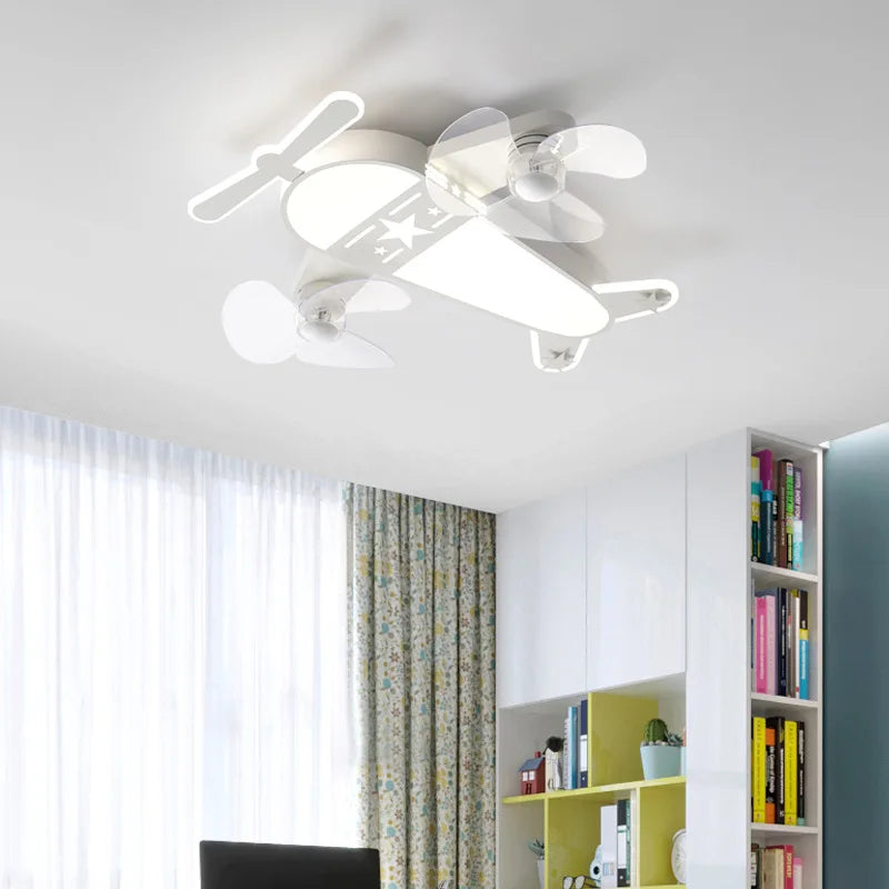 Cartoon Aircraft Ceiling Fan Light for Modern Children's Bedroom
