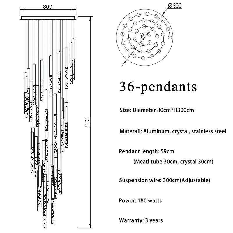 Modern Crystal LED Stair Chandelier for Large Spaces