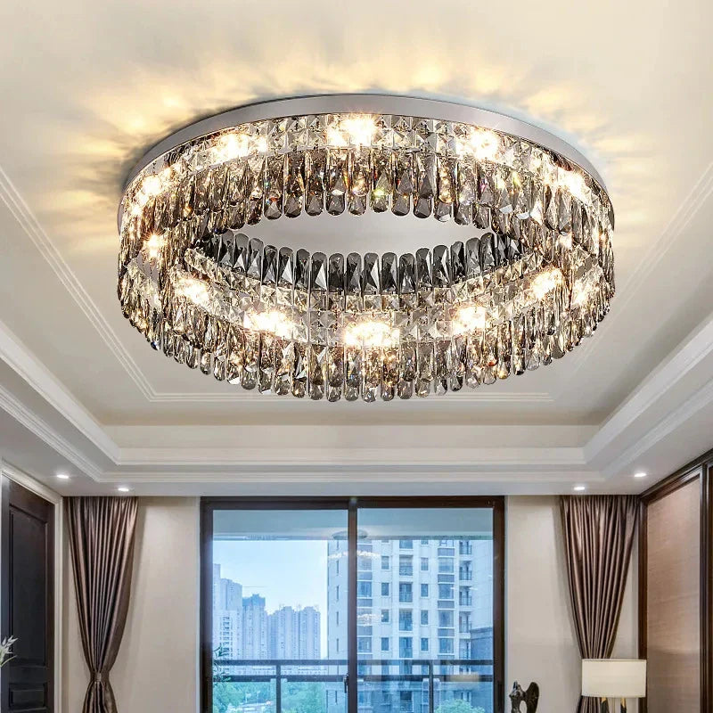 Modern Luxury LED Crystal Ceiling Chandelier for Living Room - Chrome Finish