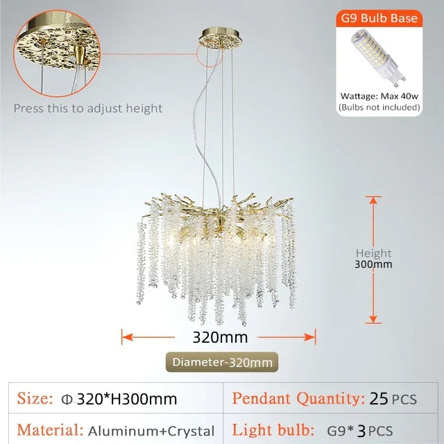 Luxury Crystal Tassel Pendant Chandelier for Living Room Dining Hotel Hall