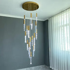 Gold Crystal LED Chandelier for Modern Loft Living Room Staircase