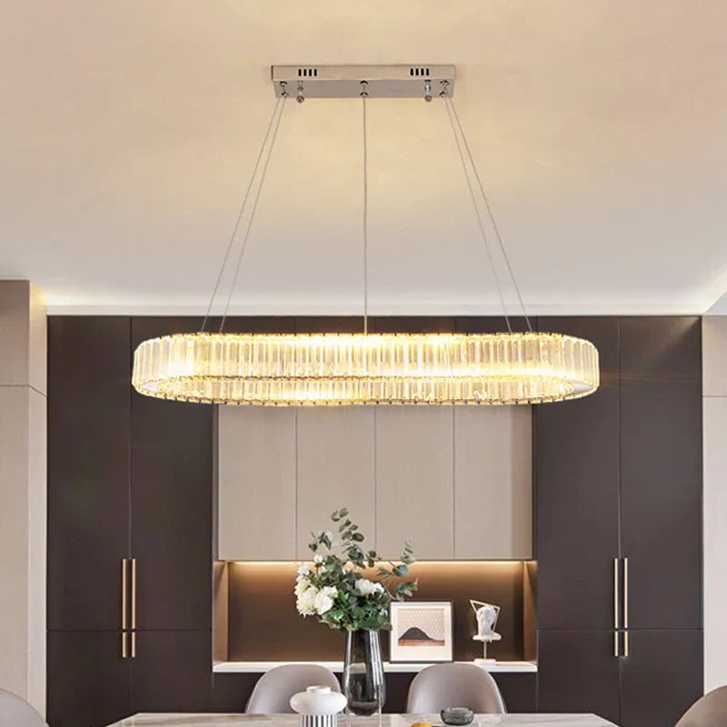 Crystal Oval LED Chandelier: Luxury Lighting Fixture for Living Room - Modern Design