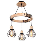 Wooden 3-Head Industrial Pendant Chandeliers for Home Decor