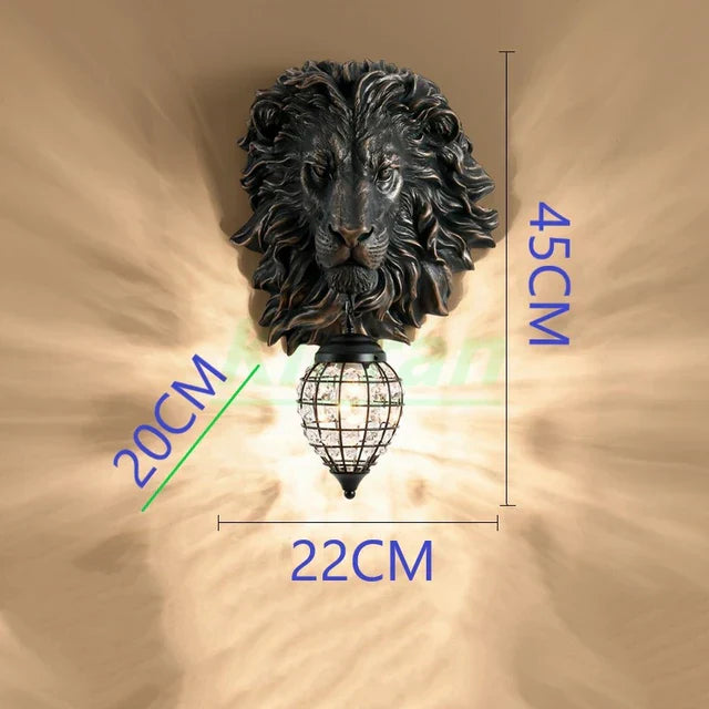 Lion Head Resin Wall Lamp: European Style Living Room Light for Home Décor