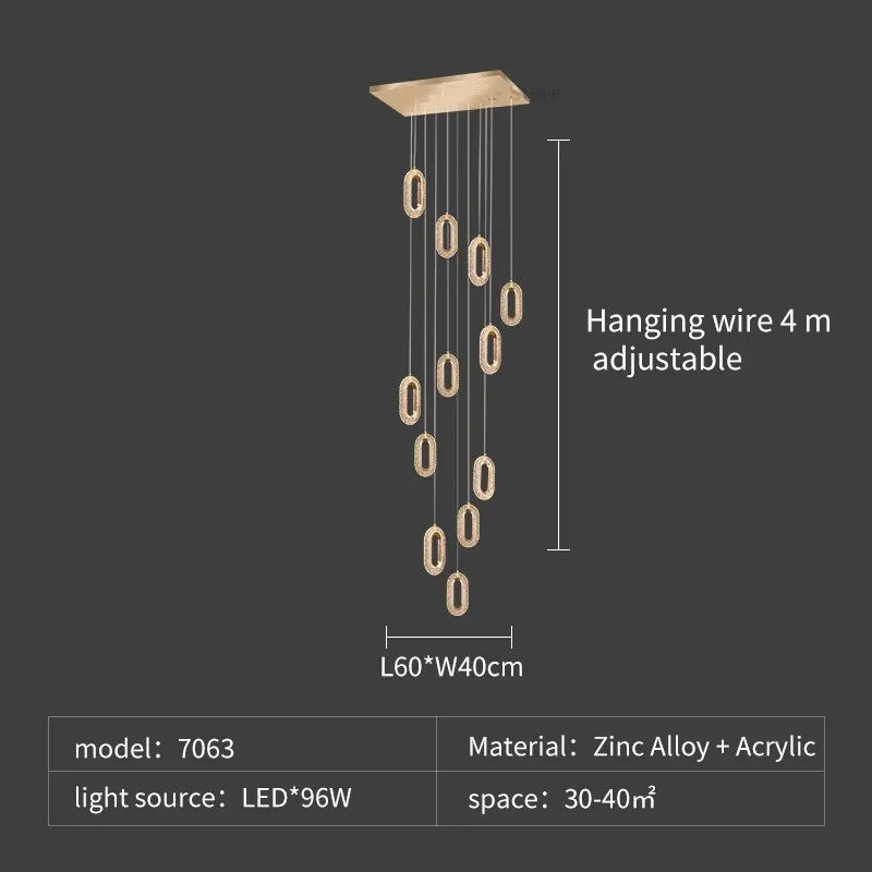 LED Chandeliers: Luxury Staircase Pendant Lamps, Long Hanging Gold Fixture