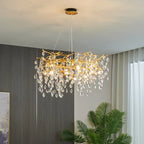 Golden Crystal Tree Chandelier, Luxury Matte Aluminum Art Ceiling Light for Living Room