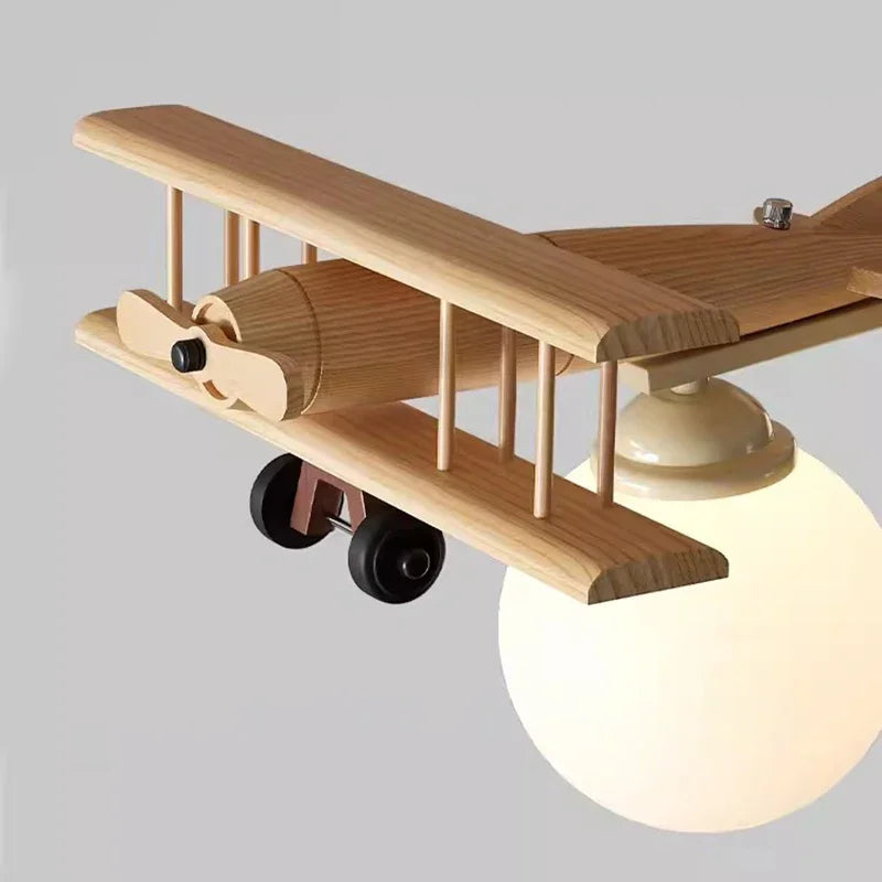 Wooden Plane Nursery Ceiling Light for Kids Room LED Chandelier