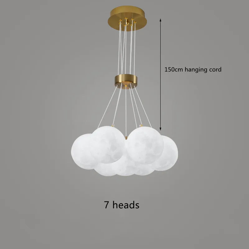 Moon Lampshade Chandelier: 3D Printed LED Hanging Light for Home Decor