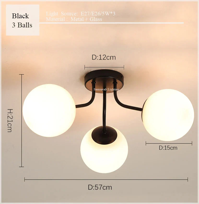 Glass Ball Ceiling Chandelier Pendant Lamp for Modern Living Bedroom