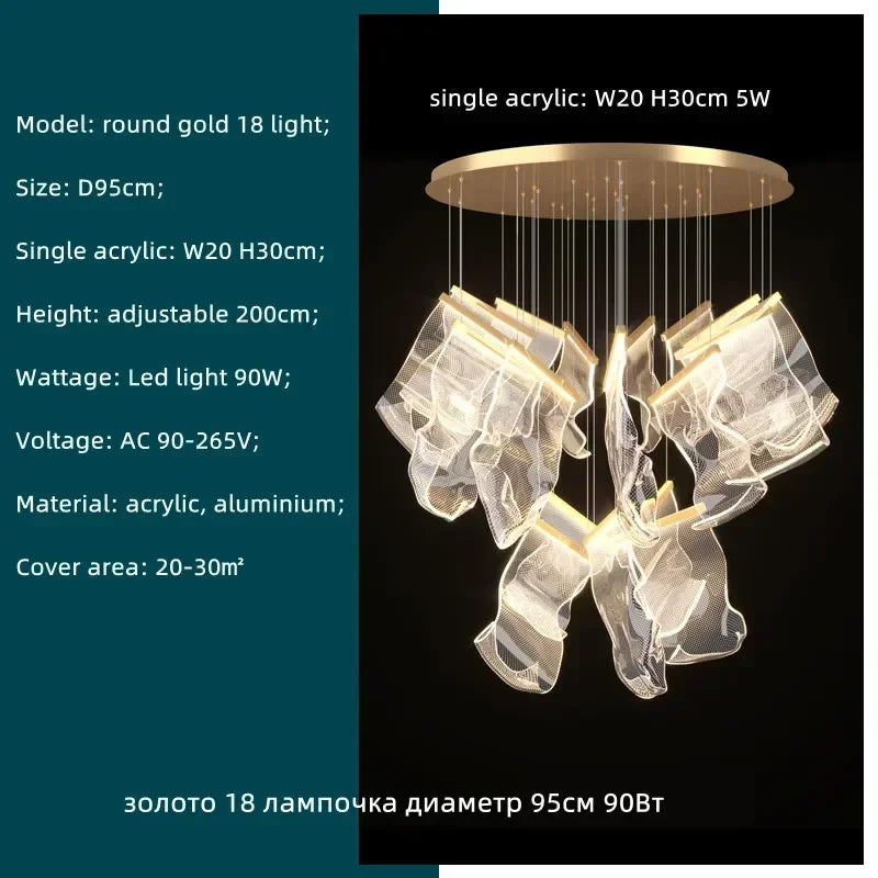 Modern Acrylic Leaf Dimmable LED Chandelier for Luxury Home Decor