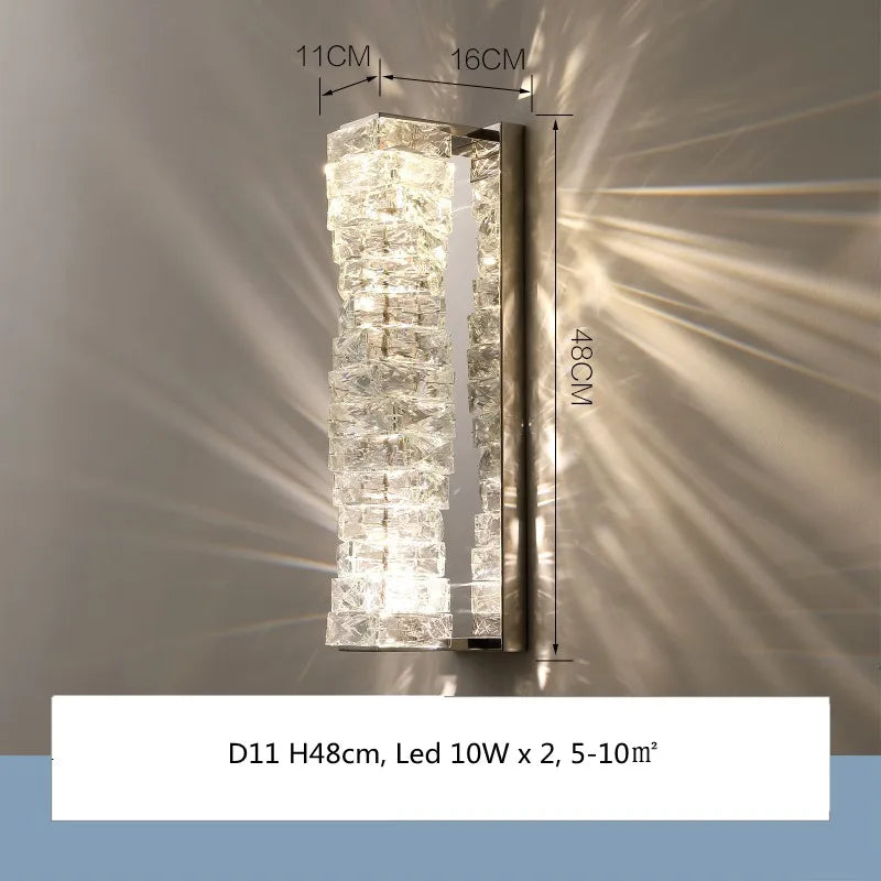Modern Crystal LED Wall Sconce, Chrome Finish, Dimmable, Indoor Lighting