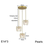 Carved Glass Pearl Chandelier for Dining Room, Living Bedroom, Study, Balcony - LED Pendant Lighting