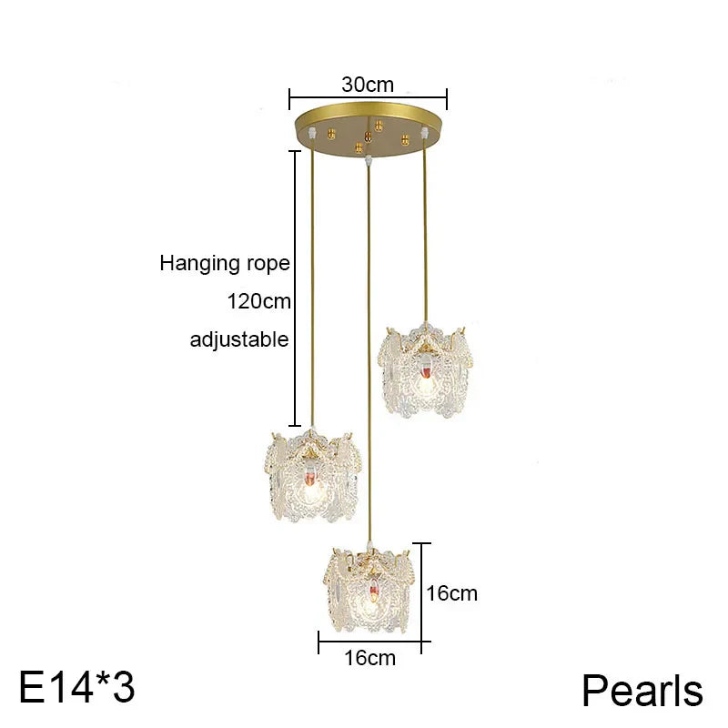 Carved Glass Pearl Chandelier for Dining Room, Living Bedroom, Study, Balcony - LED Pendant Lighting