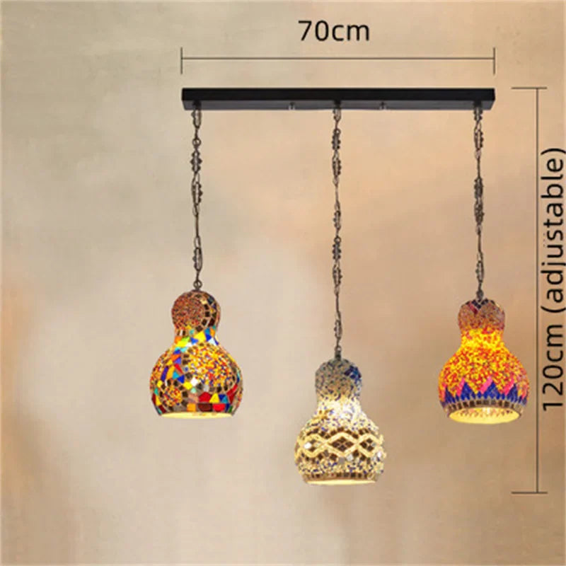 Turkish Mosaic Chandelier: Colorful Stained Glass Pendant Lamp