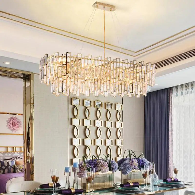 Gold Steel Crystal Pendant Chandelier - Luxury LED Dining Room Hanging Lamp