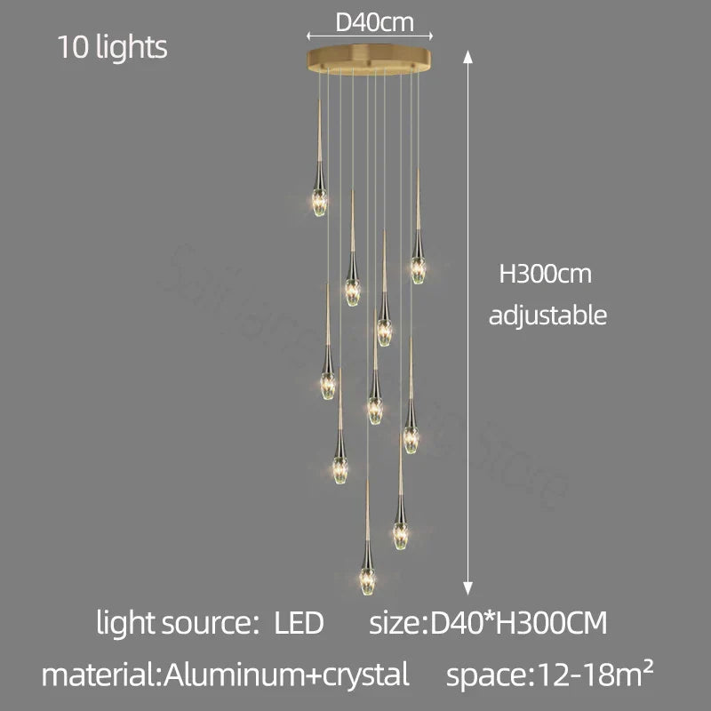 Modern Crystal Long Chandelier for Sales Department, Living Room & Restaurant