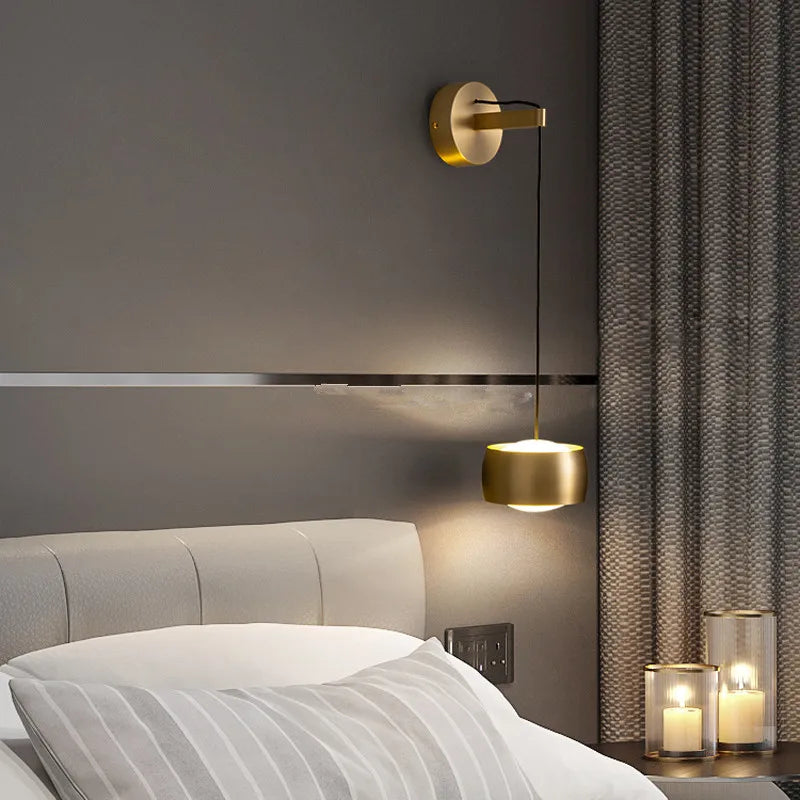 Copper Adjustable LED Wall Lamp for Bedroom Reading