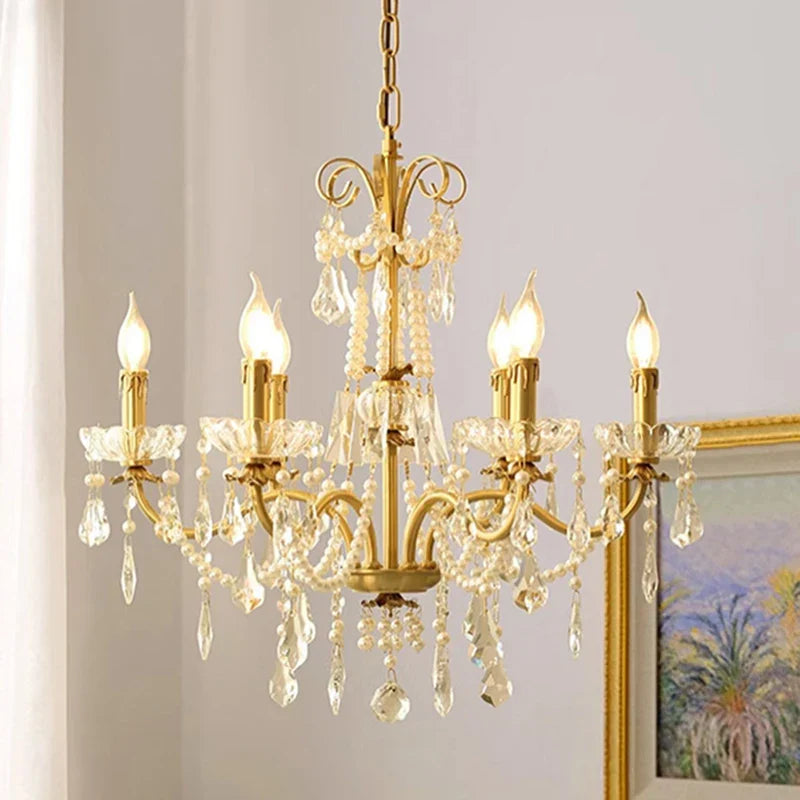 Gold Brass Crystal Chandelier - Luxurious Candle Lights for Villa Living Room