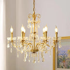 Gold Brass Crystal Chandelier - Luxurious Candle Lights for Villa Living Room
