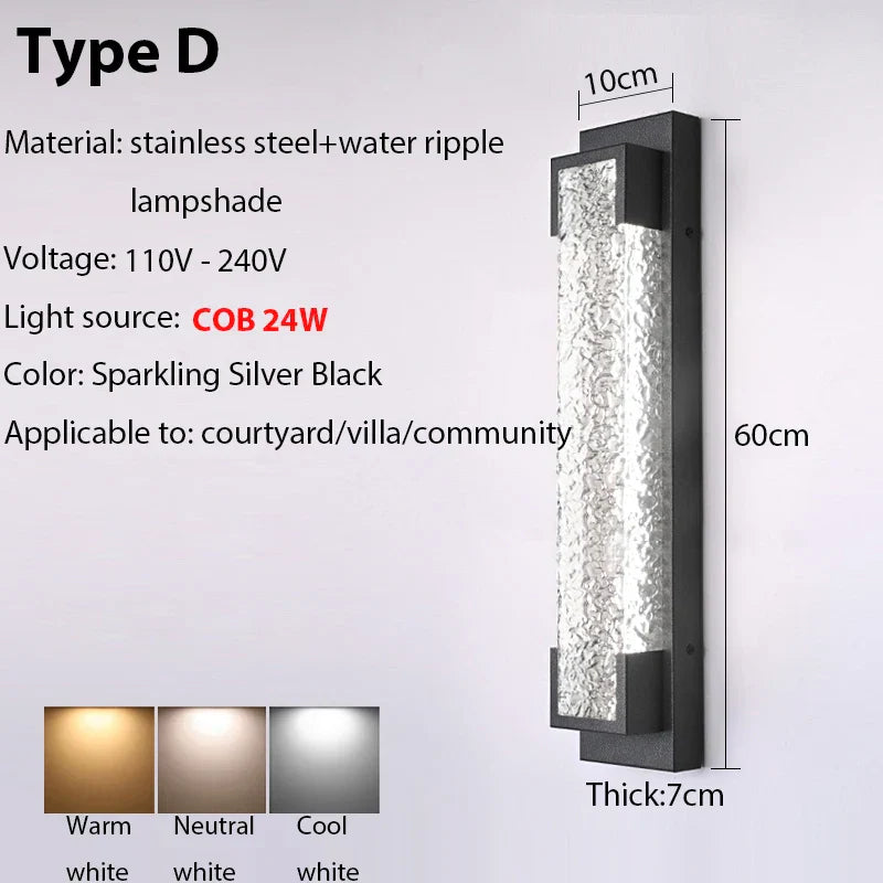 Dimmable LED Stainless Steel Outdoor Wall Sconce for Villa Garage Garden Courtyard