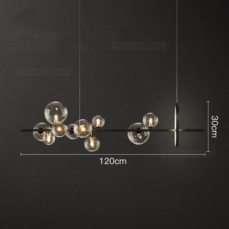 Glass Ball LED Chandelier: Modern Long Pendant Lighting for Living Room and Shop