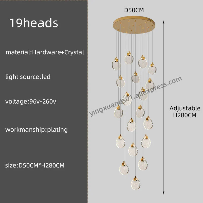 Crystal Chandelier Pendant Light for Luxury Staircase