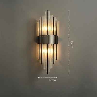 Art Deco Stainless Steel Crystal LED Wall Sconce Black Gold Bedroom Corridor