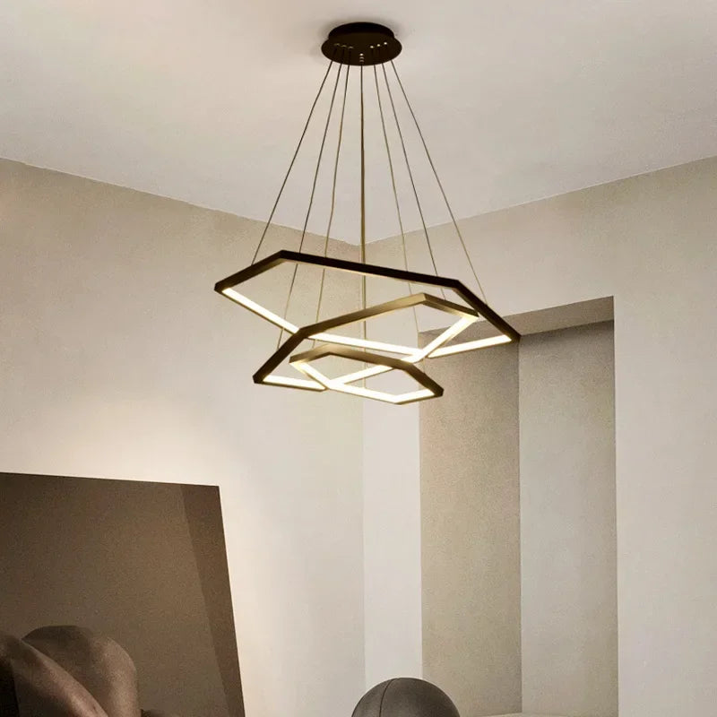 Hexagon Aluminium LED Pendant Light Dimmable Minimalist Chandelier for Living Room Bedroom