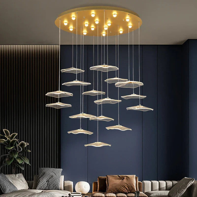 Lotus Leaf LED Pendant Chandelier for Staircase & Living Room Beauty
