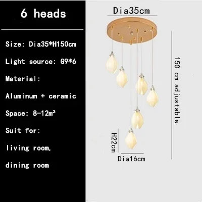 Magnolia Ceramic LED Chandelier for Duplex Living Room and Dining Room
