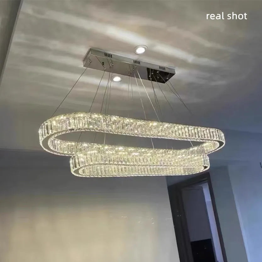 Luxury Oval Crystal Chandelier Pendant Light Suspend Lamp