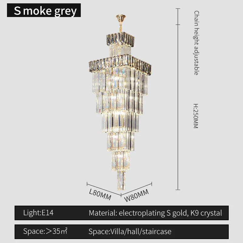 Crystal Chandelier: Luxury Spiral Staircase Pendant Light for Duplex Hollow Loft